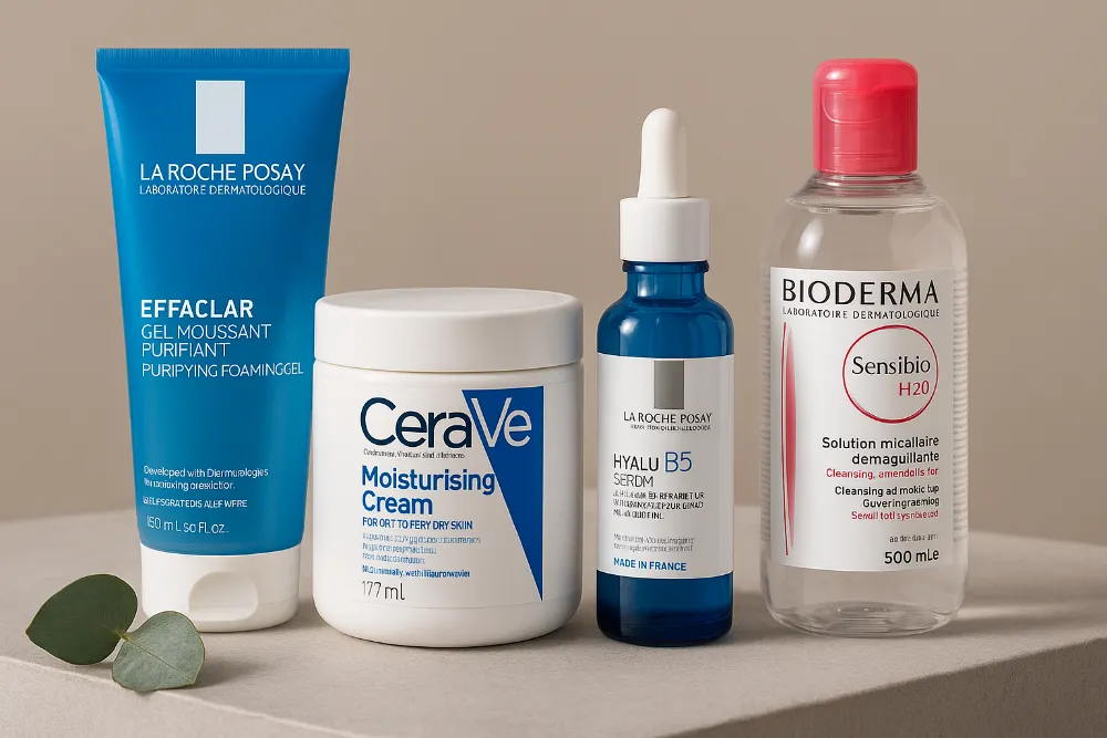 Засоби La Roche-Posay, CeraVe та Bioderma для очищення і зволоження шкіри