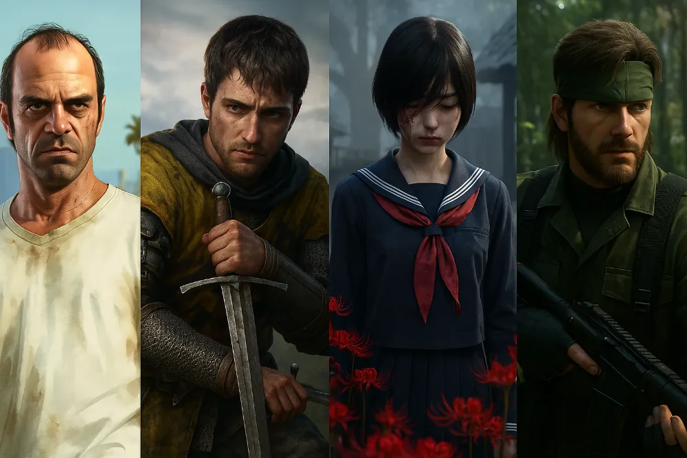  Головні персонажі з GTA 6, Kingdom Come II, Silent Hill f і MGS Δ у колажі