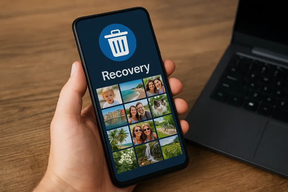 Смартфон Android з відкритим додатком для відновлення видалених фотографій