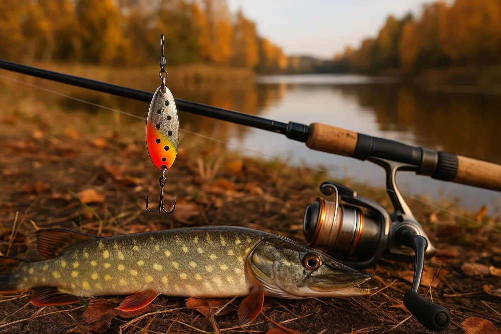 Осіння риболовля на щуку з коливалкою біля тихої річки Блешня на щуку восени поруч із спінінгом і уловом на березі водойми