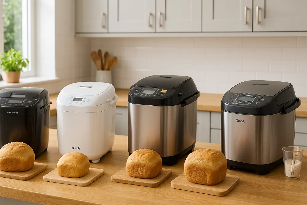 Кращі хлібопічки 2025 року в сучасному кухонному інтер’єрі Сучасні хлібопічки з готовими буханцями на кухонній стільниці