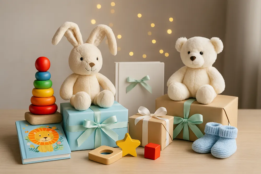 Подарунки для хрещеників: іграшки, пледи та яскраві дитячі аксесуари Набір корисних подарунків для хрещеників: іграшки, пледи, книжка та дитячі аксесуари