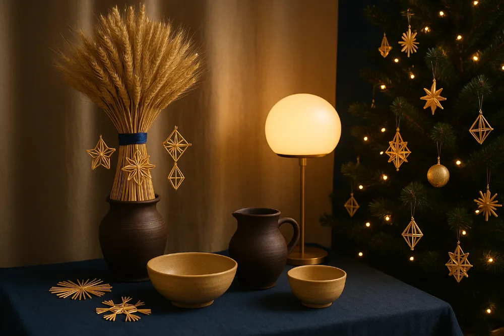 Українські новорічні традиції у сучасному інтер’єрі Дідух і сучасна ялинка в інтер’єрі, українські новорічні традиції та святковий декор