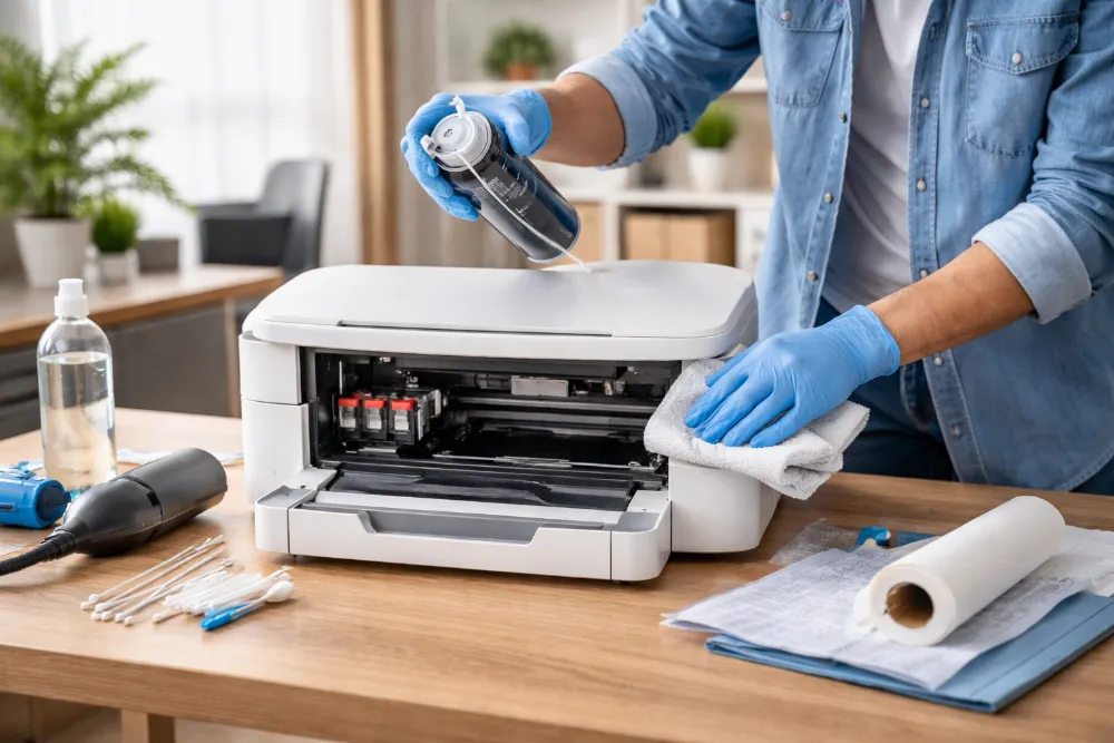 Домашнє чищення струменевого принтера з використанням серветок і стисненого повітря