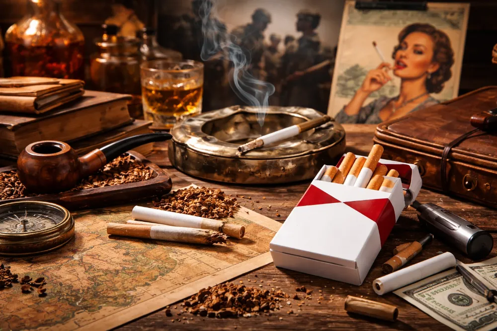 Сигарети, тютюн і предмети різних епох як візуальне відображення історії сигарет і культури куріння