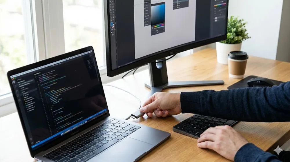 Підключення зовнішнього монітора до ноутбука через USB-C адаптер для розширення робочого простору